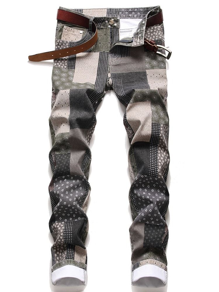 Straight Print Mid Waist Zipper Herrjeans