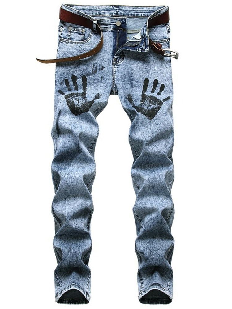 Tryck European Jeans Med Rak Dragkedja