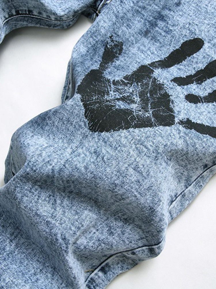 Tryck European Jeans Med Rak Dragkedja