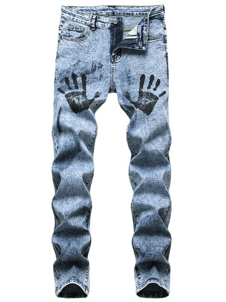 Tryck European Jeans Med Rak Dragkedja