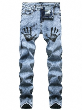 Tryck European Jeans Med Rak Dragkedja