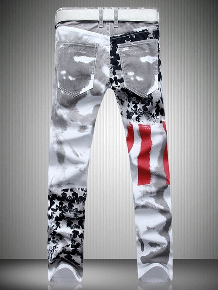 Tryck Raka Casual Jeans Med Mitten Av Midjan