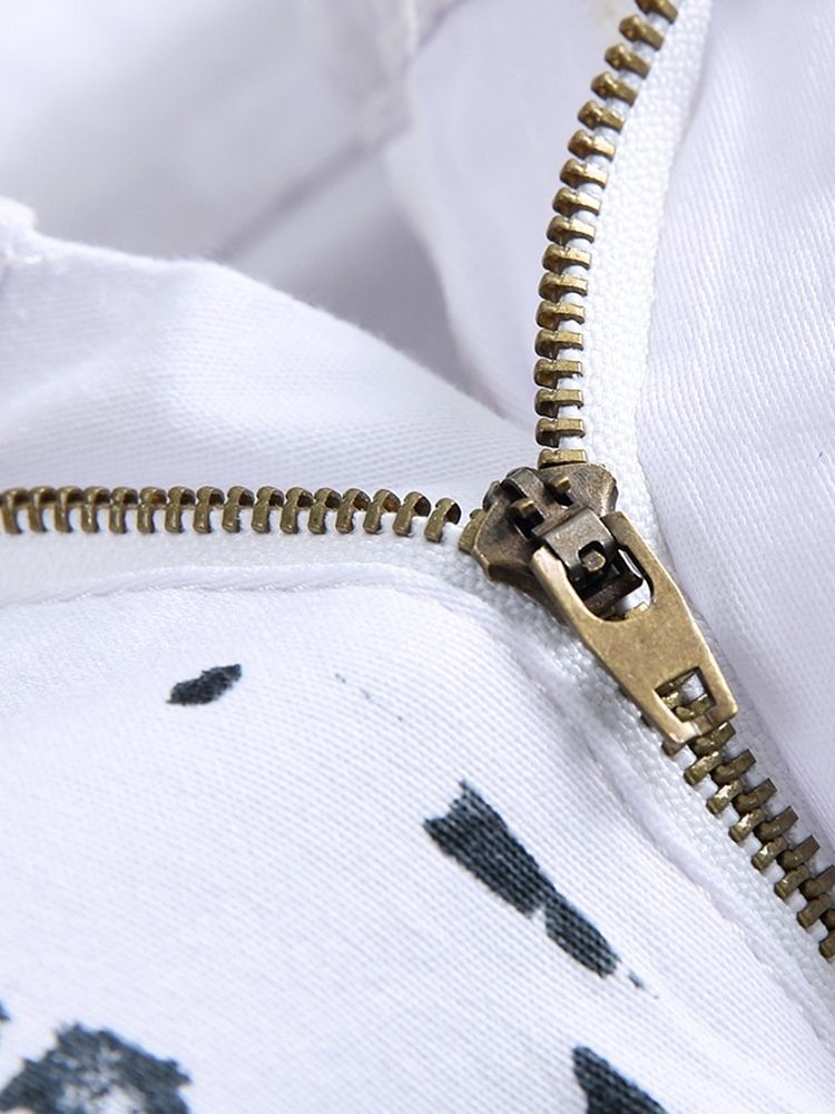 Tryck Raka Casual Jeans Med Mitten Av Midjan