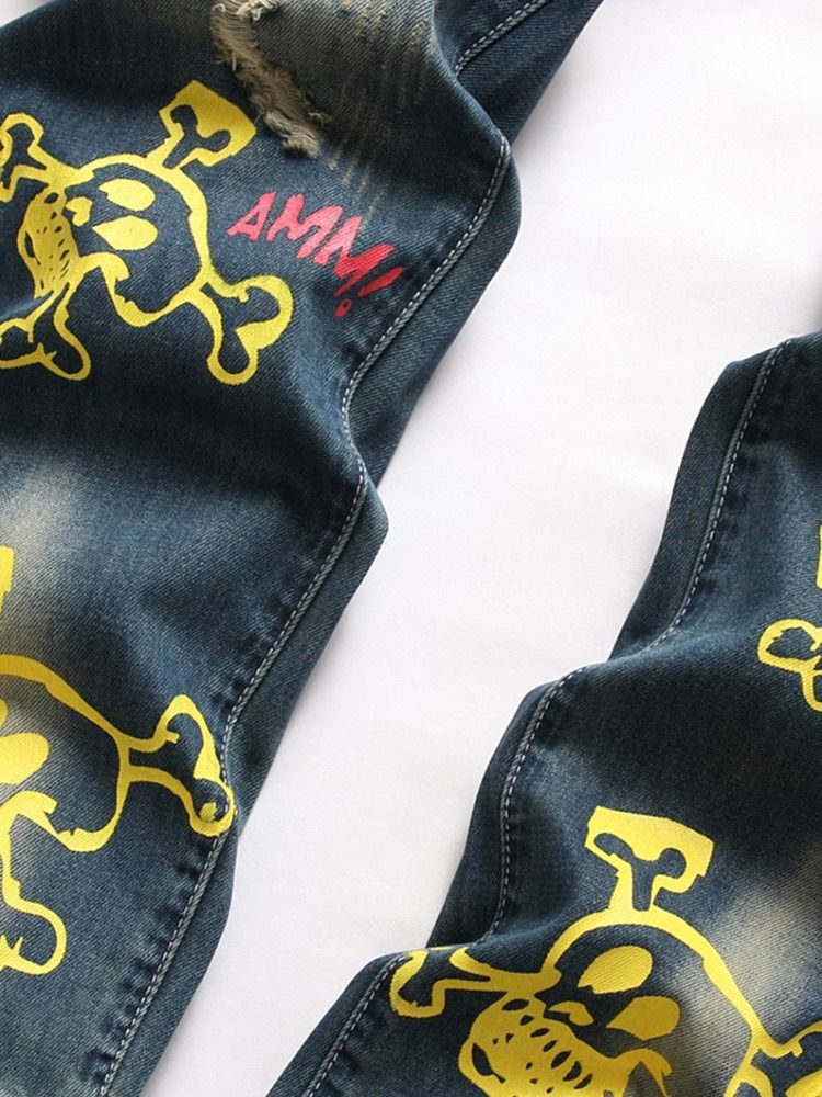 Tryck Raka Hip Hop Zipper Jeans