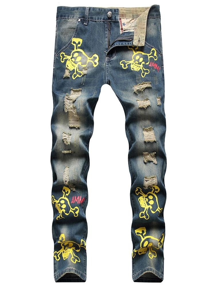 Tryck Raka Hip Hop Zipper Jeans