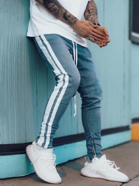 Tunnrandiga Pennbyxor Casual Spetsade Jeans För Män