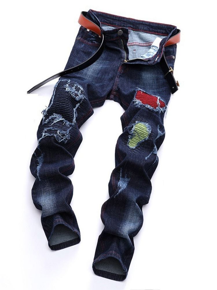 Vanlig Fickmode Dragkedja För Män Jeans