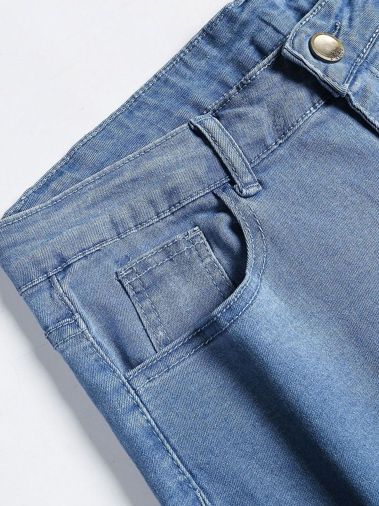 Vanlig Knapp Pencil Byxor Casual Zipper Herr Jeans