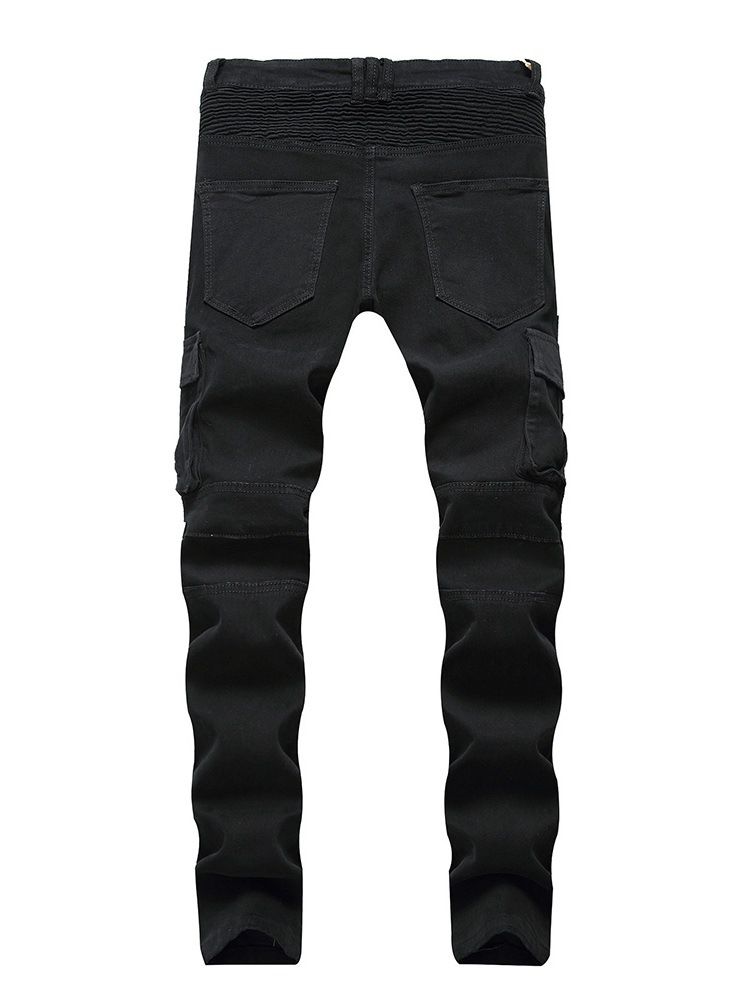 Vanlig Veckad Dragkedja Med Mitten Av Midjan För Män Jeans
