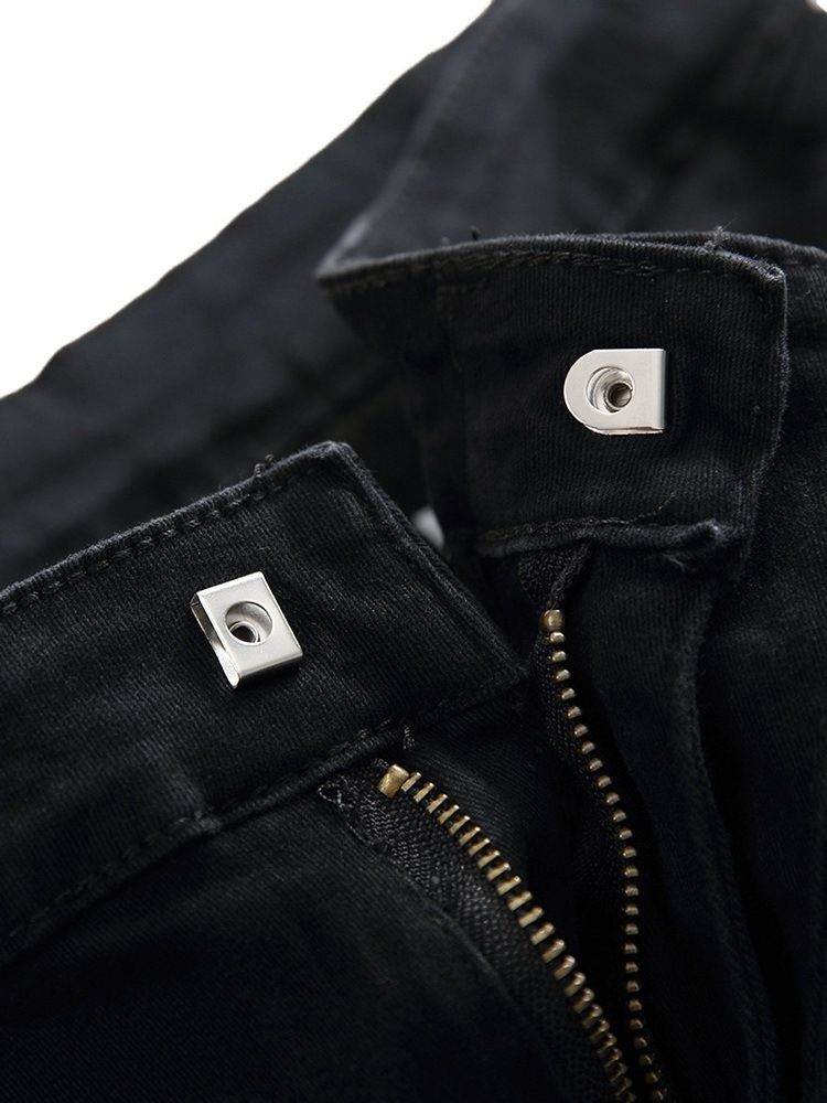 Vanlig Veckad Dragkedja Med Mitten Av Midjan För Män Jeans