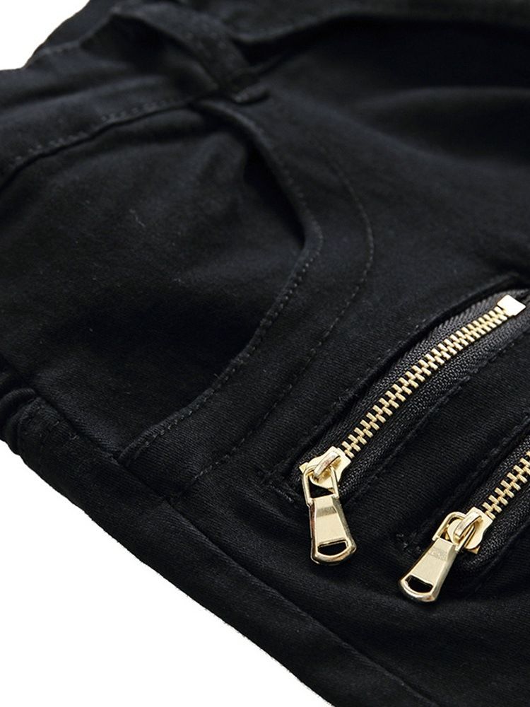 Vanlig Veckad Dragkedja Med Mitten Av Midjan För Män Jeans