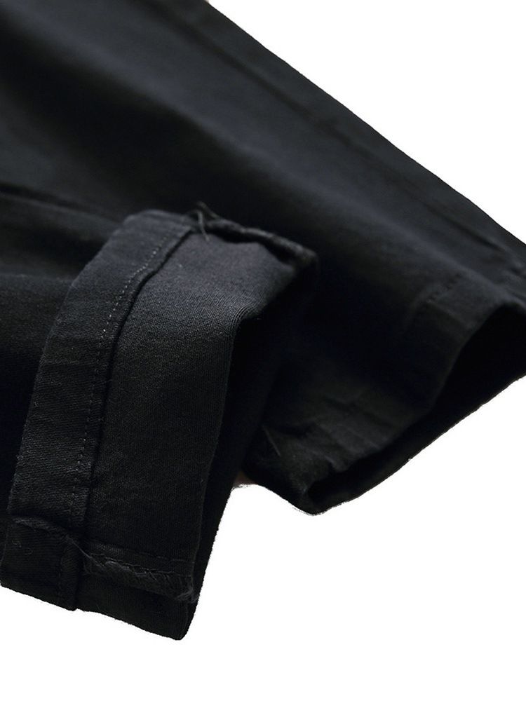 Vanlig Veckad Dragkedja Med Mitten Av Midjan För Män Jeans