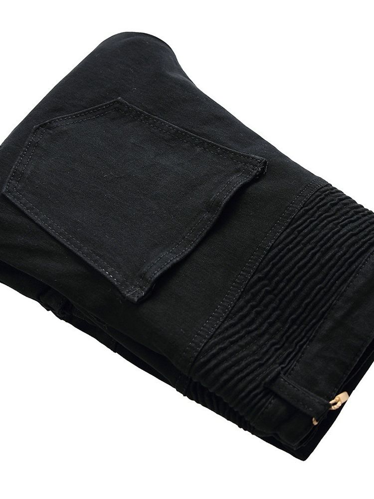 Vanlig Veckad Dragkedja Med Mitten Av Midjan För Män Jeans