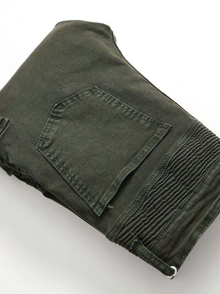 Vanlig Veckad Dragkedja Med Mitten Av Midjan För Män Jeans