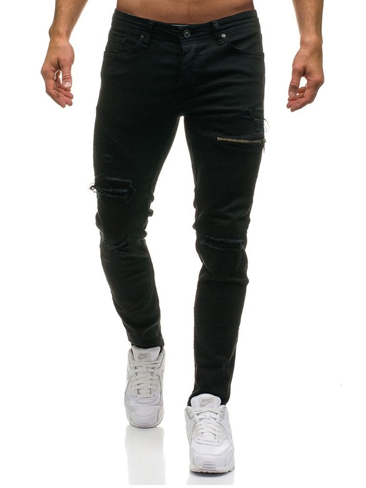 Vanliga Oelastiska Slitna Mäns Casual Ripped Jeans