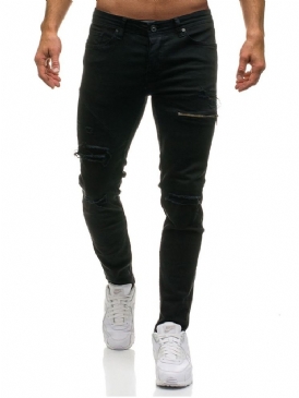 Vanliga Oelastiska Slitna Mäns Casual Ripped Jeans