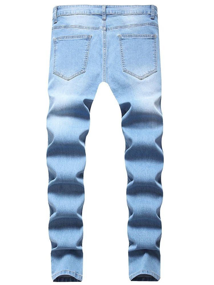 Vanliga Pencil Byxor Hål Europeiska Mid Waist Casual Jeans