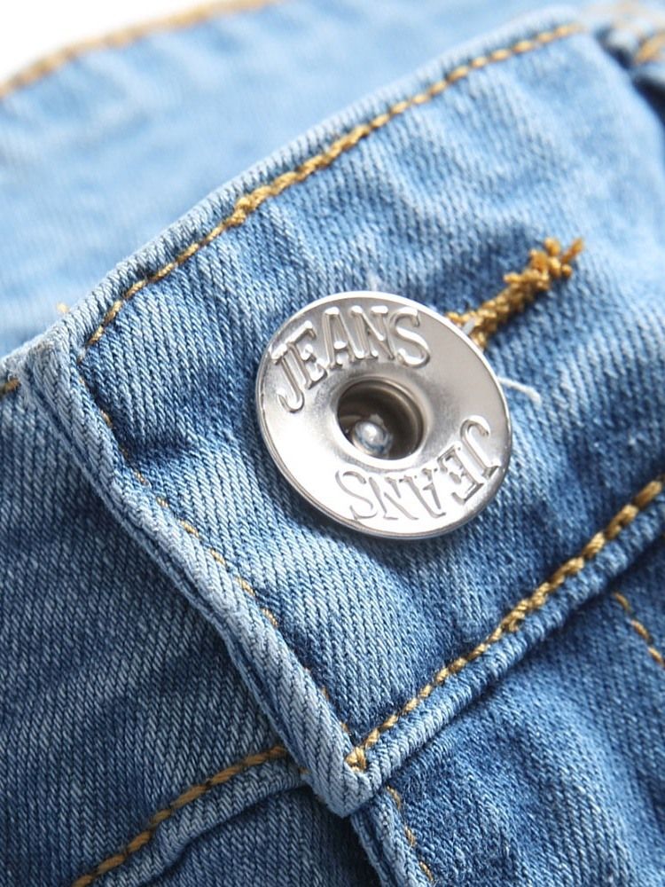 Vanliga Pencil Byxor Hål Europeiska Mid Waist Casual Jeans