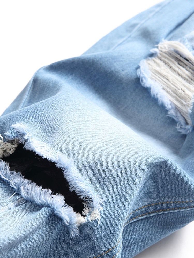 Vanliga Pencil Byxor Hål Europeiska Mid Waist Casual Jeans