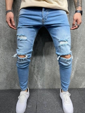 Vanliga Pencil Byxor Hål Europeiska Mid Waist Casual Jeans