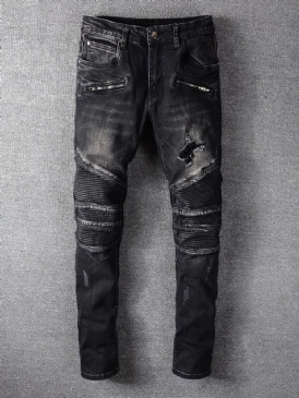Vanliga Pencil Byxor Hål Mode Mid Waist Jeans