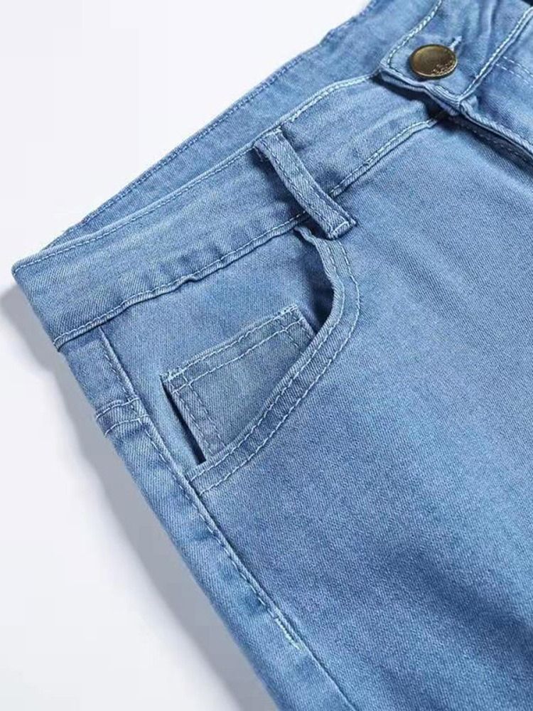 Vanliga Pencil Byxor Mid Waist Europeiska Mäns Jeans