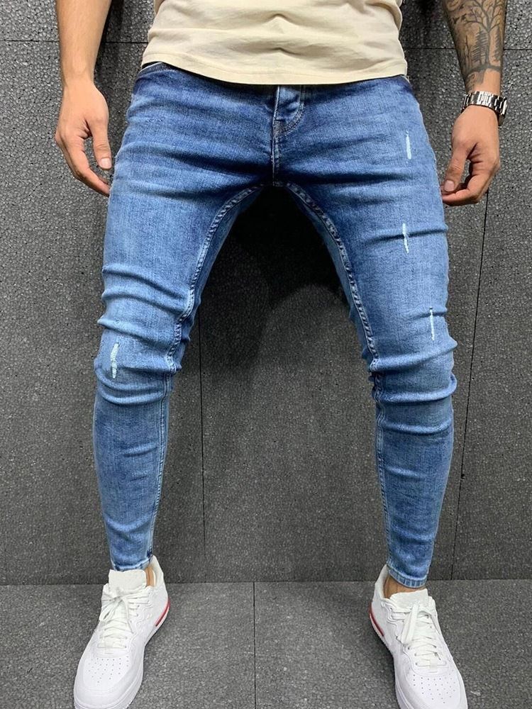 Vanliga Pencil Byxor Mid Waist Europeiska Mäns Jeans
