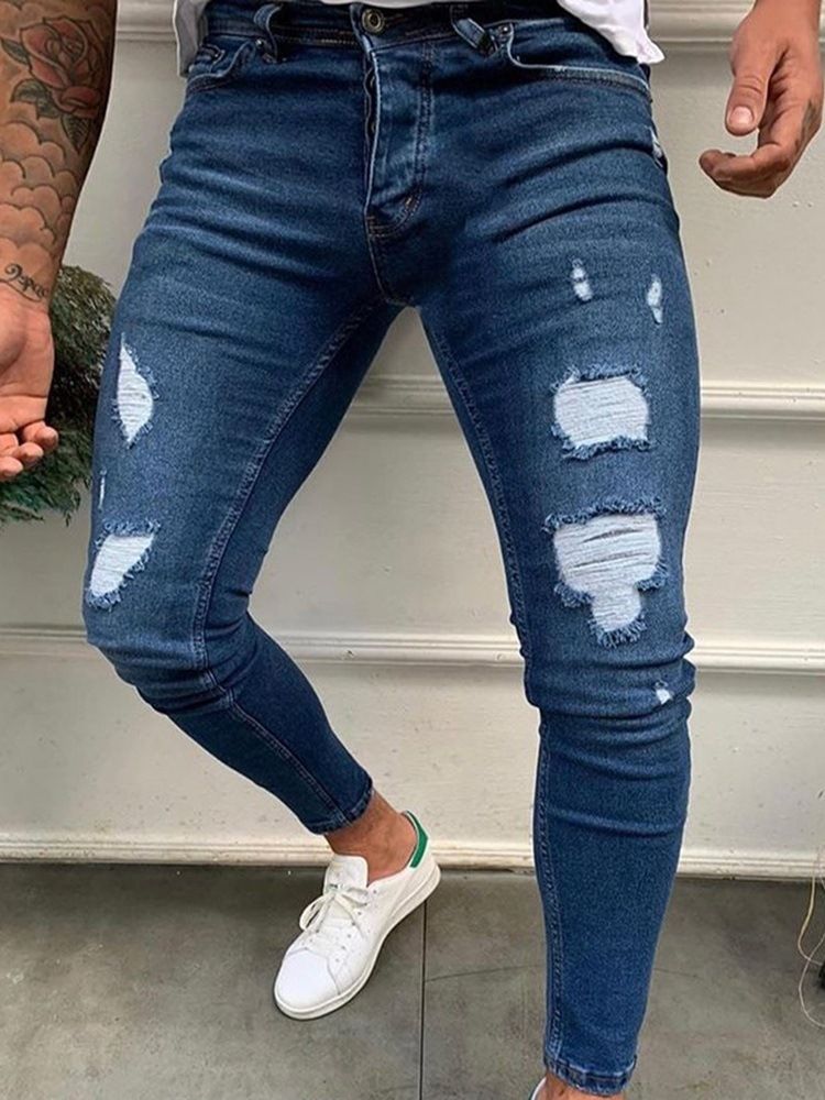 Vanliga Pencil Byxor Slitna Casual Zipper Jeans