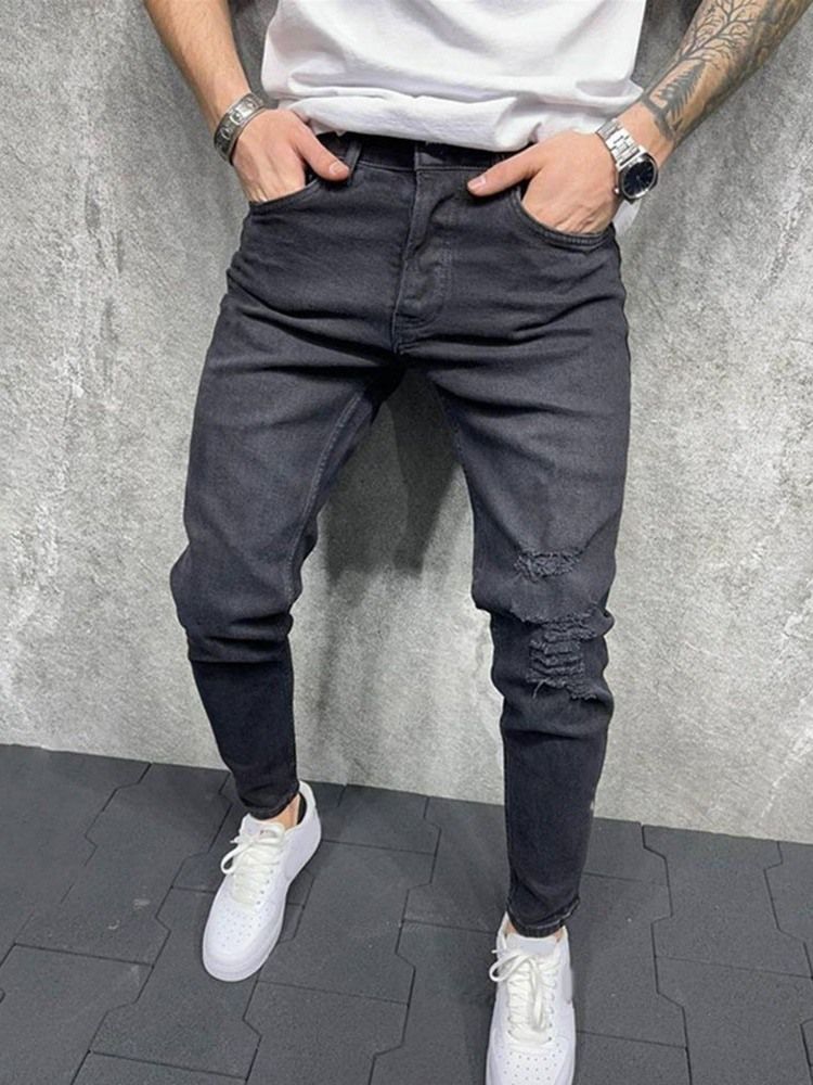 Vanliga Pocket Pencil Byxor Casual Zipper Herr Jeans