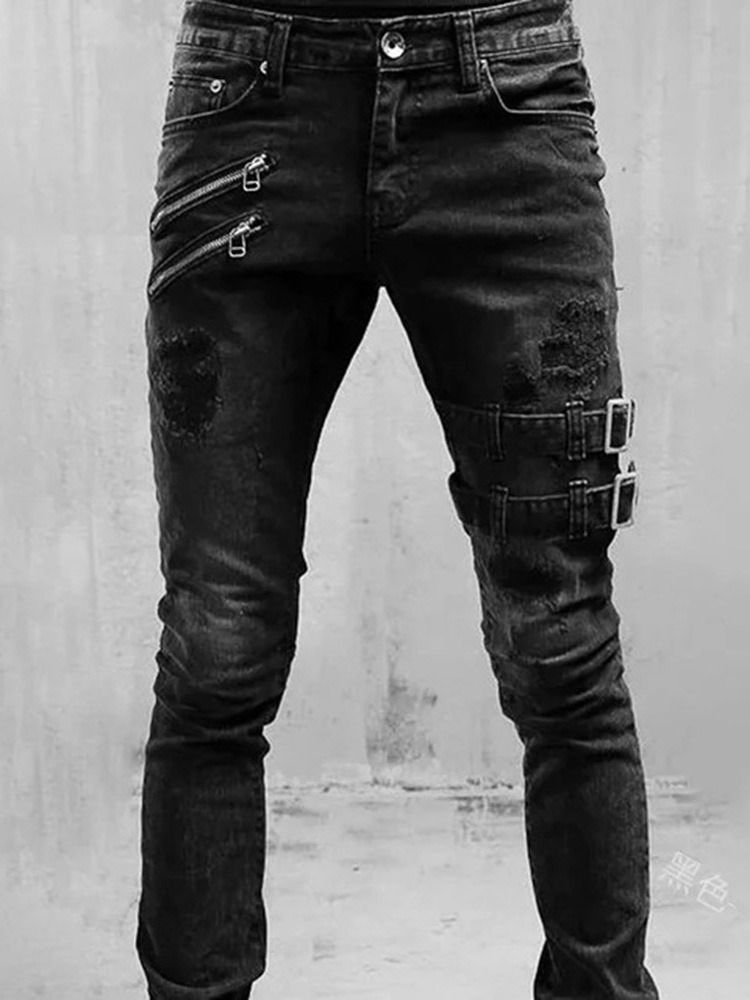 Vanliga Slitna Europeiska Midwaist Jeans