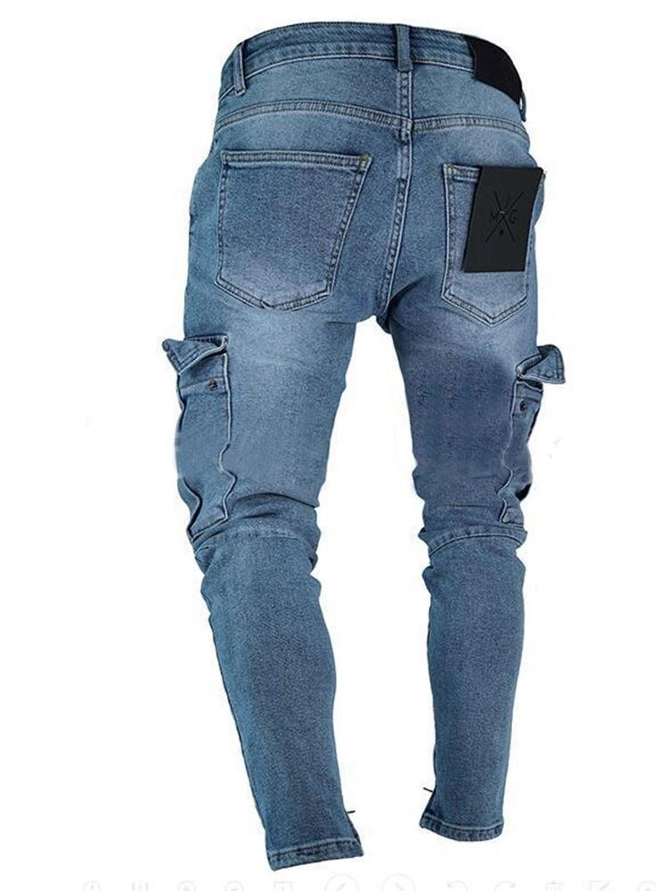 Vanliga Slitna Pennbyxor European Zipper Jeans