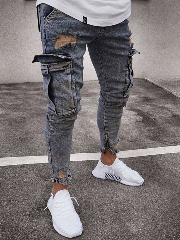 Vanliga Slitna Pennbyxor European Zipper Jeans
