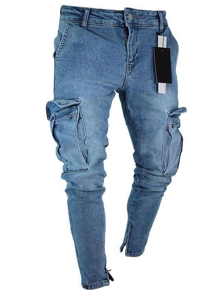 Vanliga Slitna Pennbyxor European Zipper Jeans