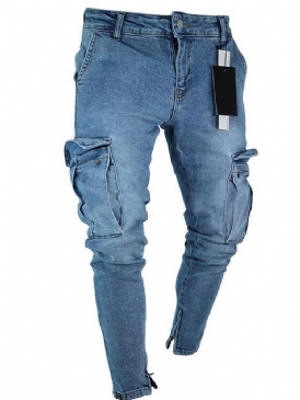 Vanliga Slitna Pennbyxor European Zipper Jeans