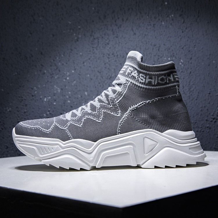High Top Elastiskt Band Sport Rund Toe Sneakers För Män