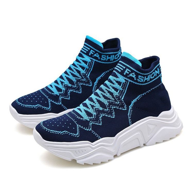 High Top Elastiskt Band Sport Rund Toe Sneakers För Män