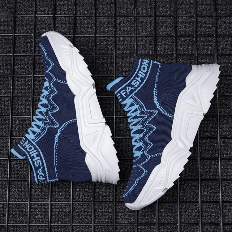 High Top Elastiskt Band Sport Rund Toe Sneakers För Män