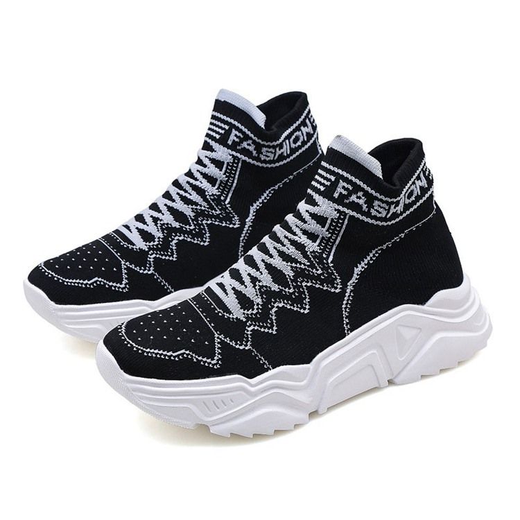 High Top Elastiskt Band Sport Rund Toe Sneakers För Män