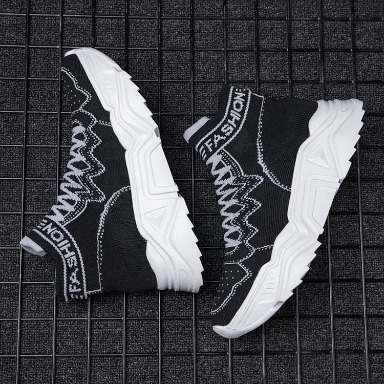 High Top Elastiskt Band Sport Rund Toe Sneakers För Män
