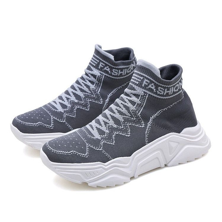 High Top Elastiskt Band Sport Rund Toe Sneakers För Män