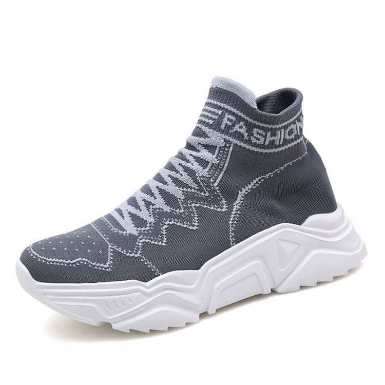 High Top Elastiskt Band Sport Rund Toe Sneakers För Män