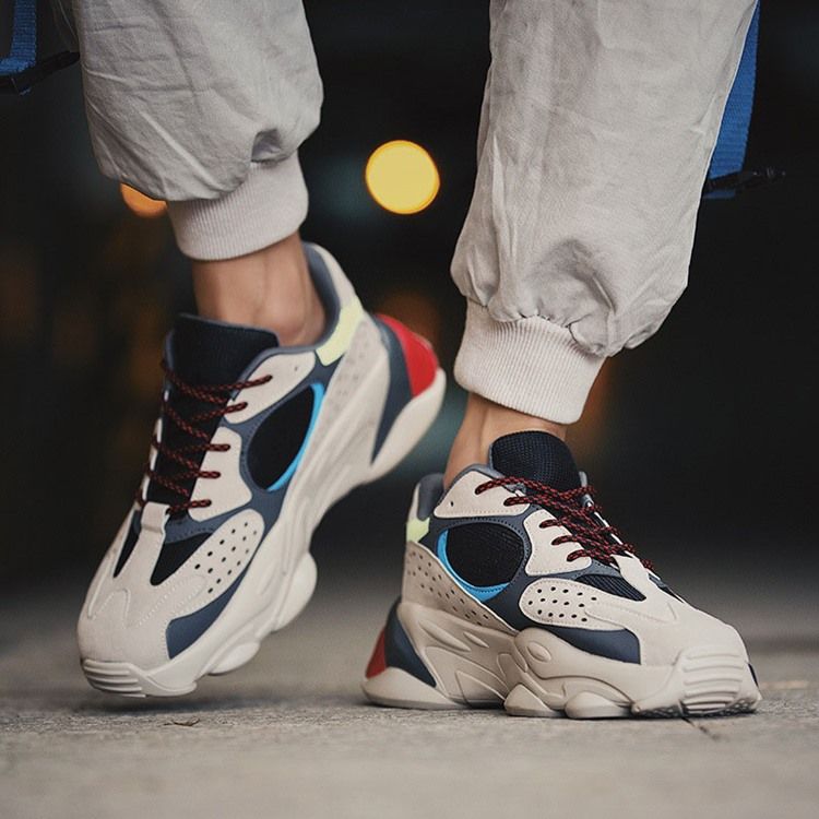 Mesh Color Block Rund Toe Sneakers För Män