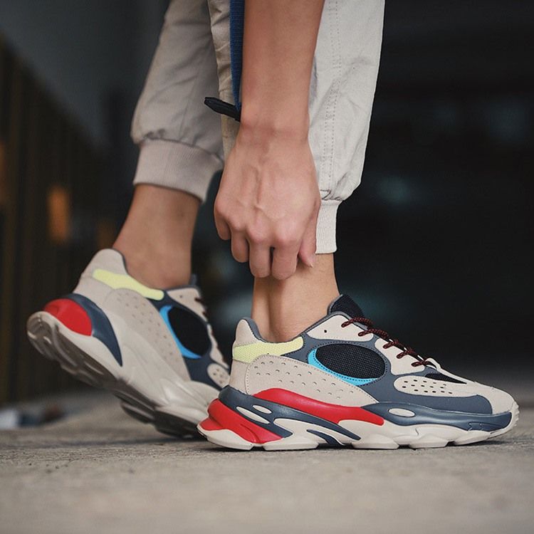 Mesh Color Block Rund Toe Sneakers För Män