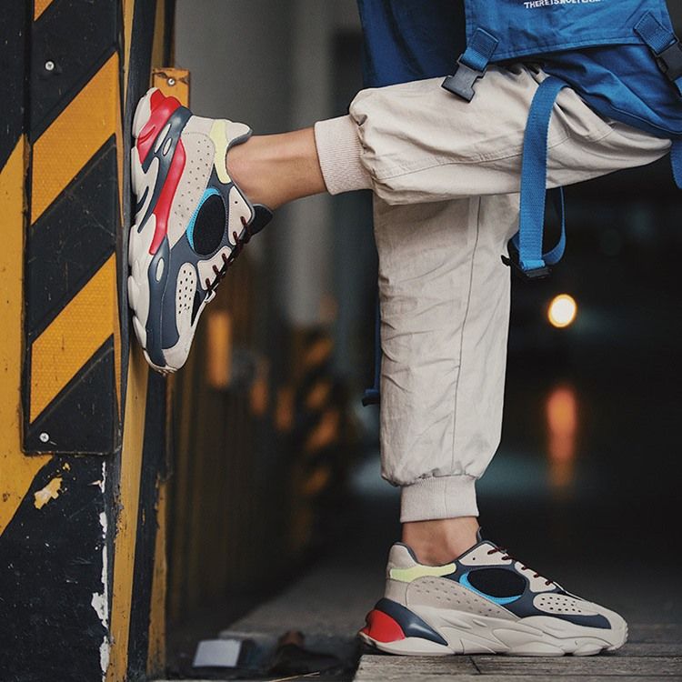 Mesh Color Block Rund Toe Sneakers För Män