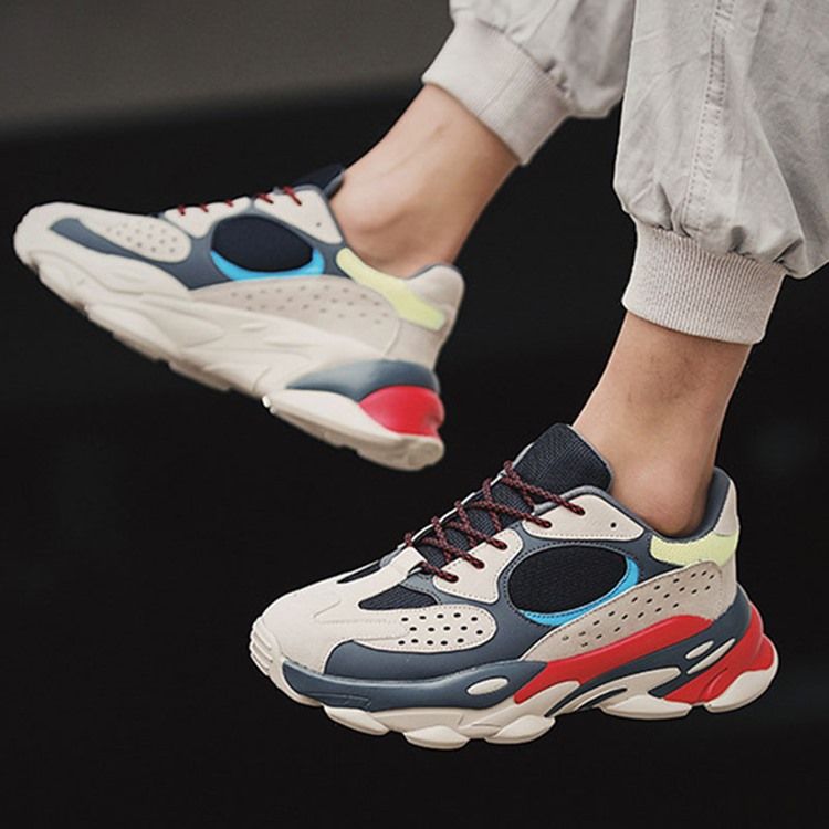Mesh Color Block Rund Toe Sneakers För Män