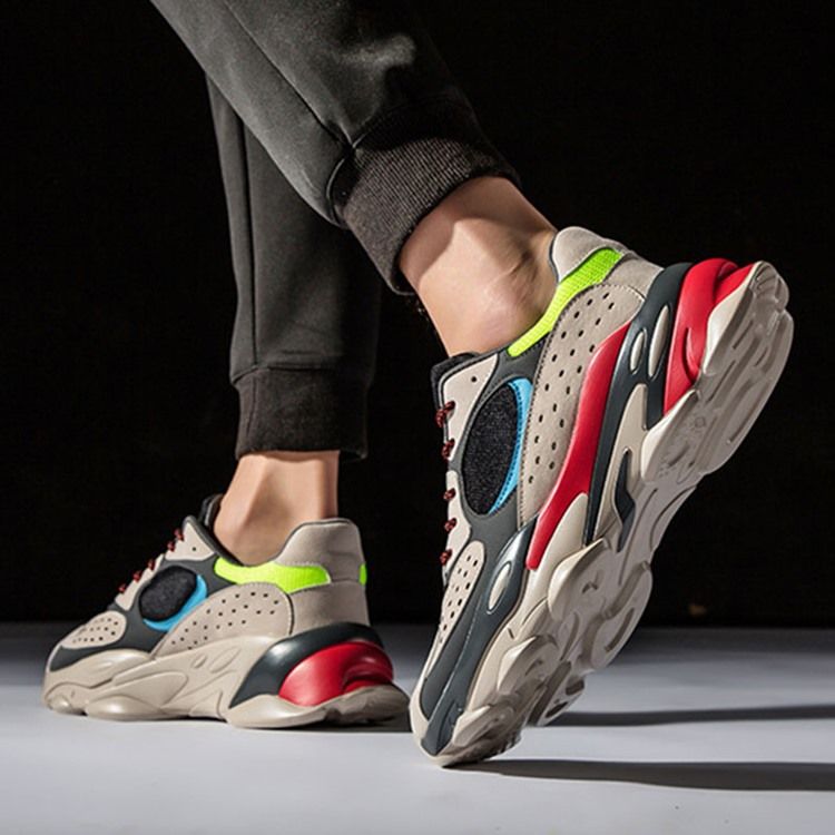Mesh Color Block Rund Toe Sneakers För Män