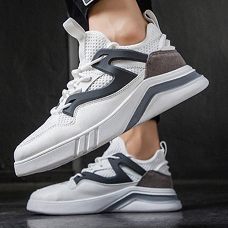 Mesh Color Block Snörning Rund Toe Löparskor För Män