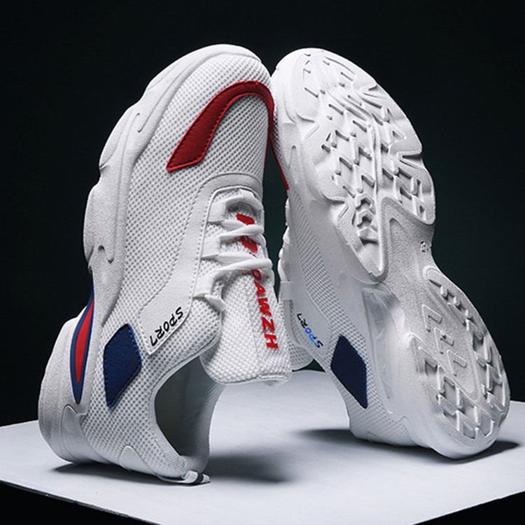 Mesh Patchwork Sneakers Med Snörning För Män