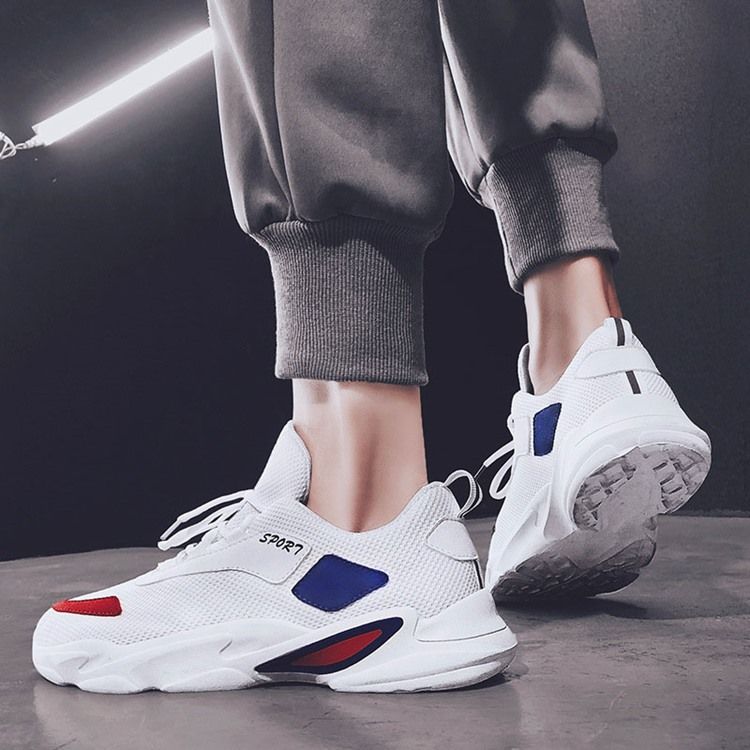 Mesh Patchwork Sneakers Med Snörning För Män