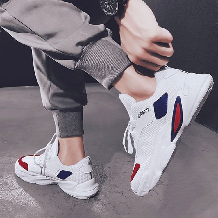 Mesh Patchwork Sneakers Med Snörning För Män
